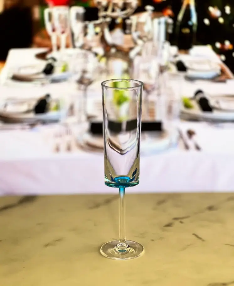 Set of Four Clear and Blue Acrylic Stemmed Flutes