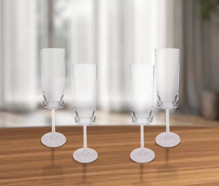 Set of Four Clear Tritan Plastic Stemmed Flutes