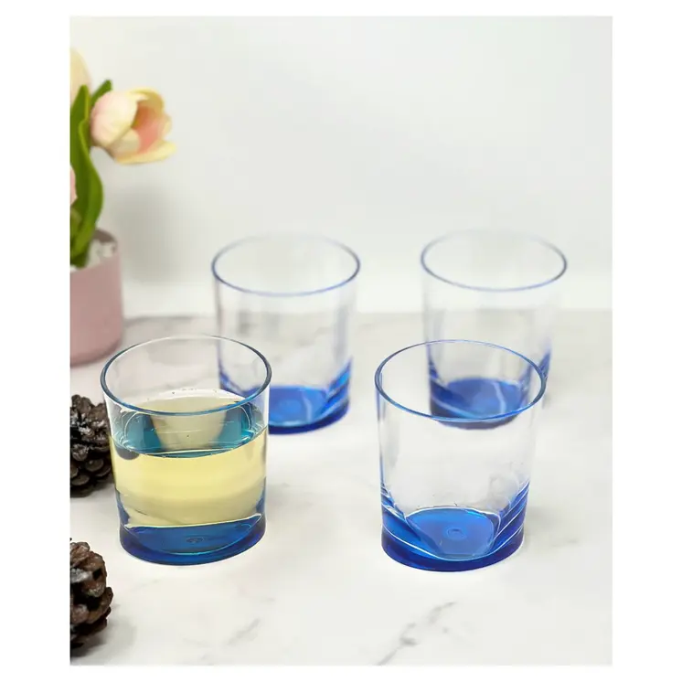 Set of Four Blue Acrylic Stemless Whiskey Glass