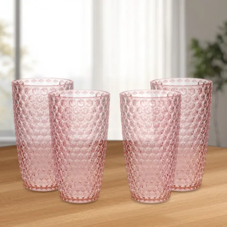 Set of Four Pink Geometric Acrylic Stemless Highball Glass