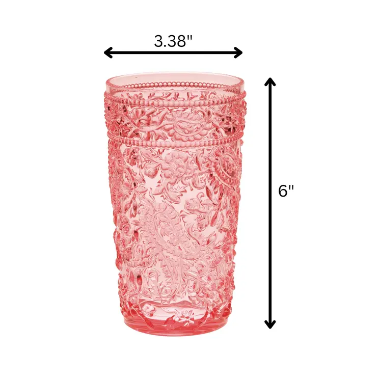 Set of Four Pink Paisley Acrylic Stemless Highball Glass