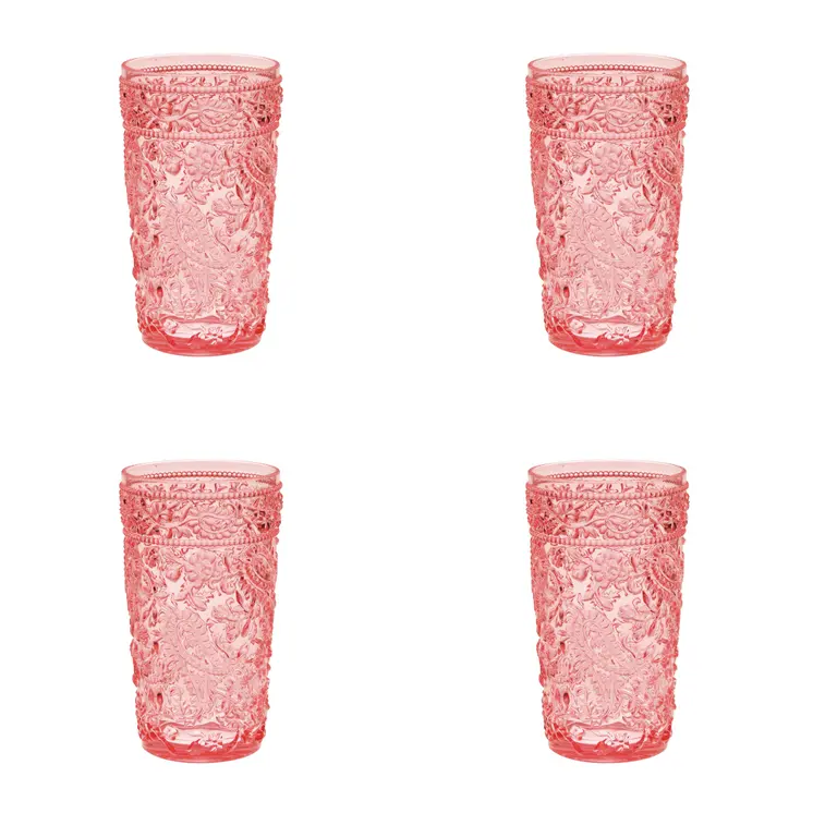 Set of Four Pink Paisley Acrylic Stemless Highball Glass