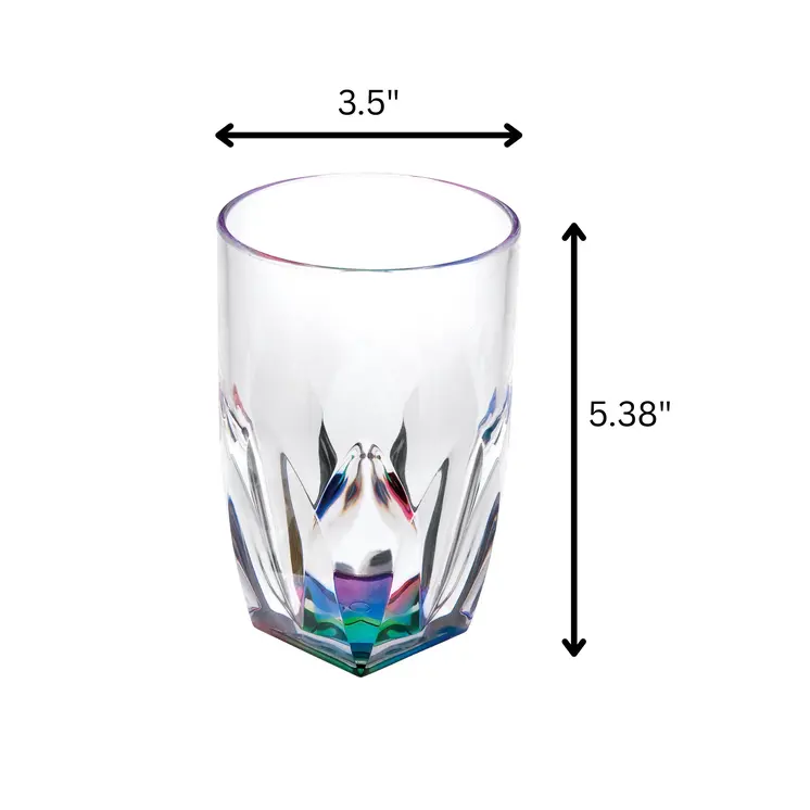 Set of Four Clear and Rainbow Geometric Acrylic Highball Glasses