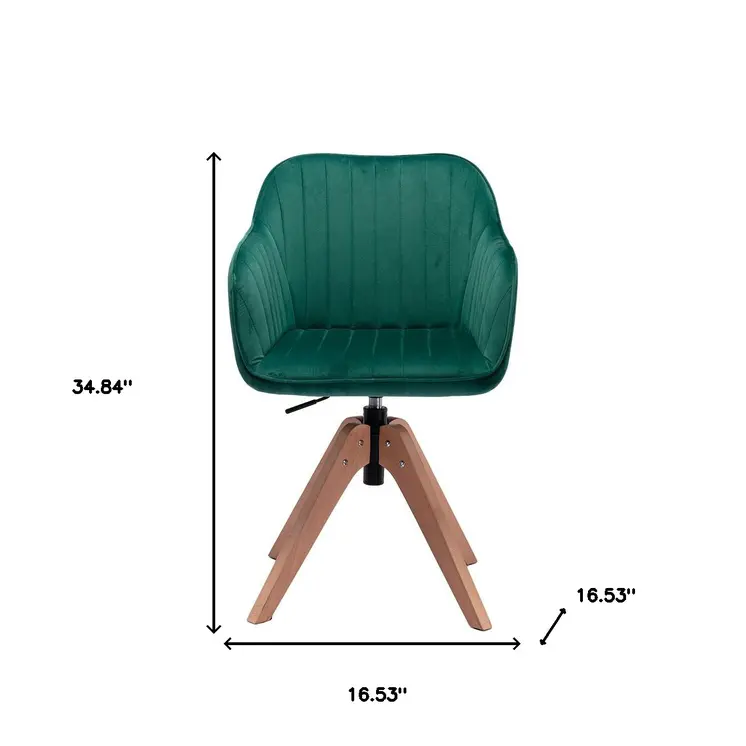 Tufted Green and Natural Upholstered Velvet Dining Arm Chair