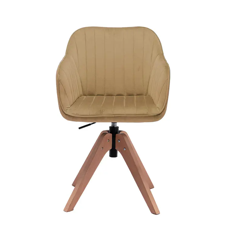 Tufted Champagne and Natural Upholstered Velvet Dining Arm Chair