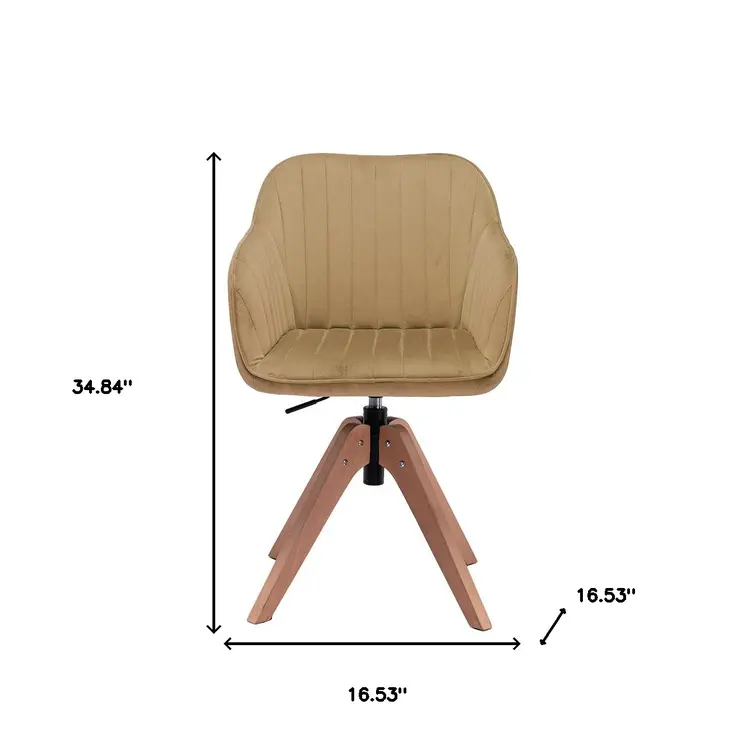 Tufted Champagne and Natural Upholstered Velvet Dining Arm Chair