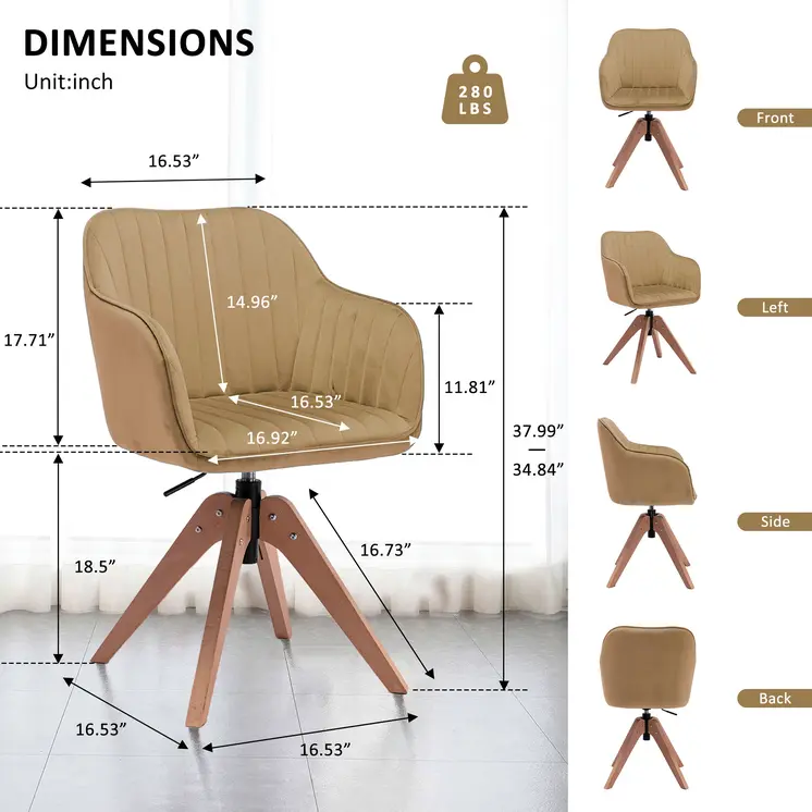 Tufted Champagne and Natural Upholstered Velvet Dining Arm Chair