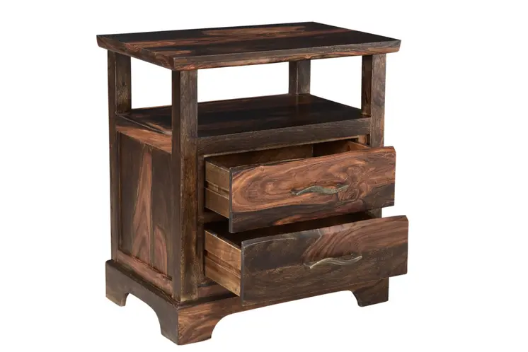 27" Dark Brown Solid Wood Two Drawer Nightstand