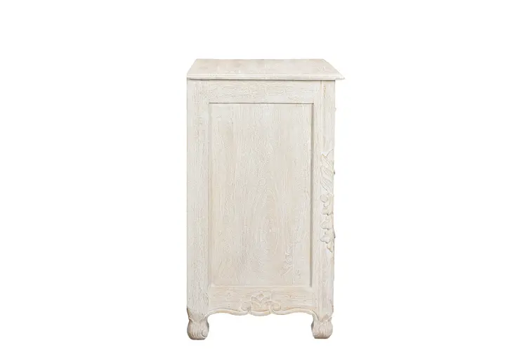 30" White Solid Wood Distressed Three Drawer Nightstand