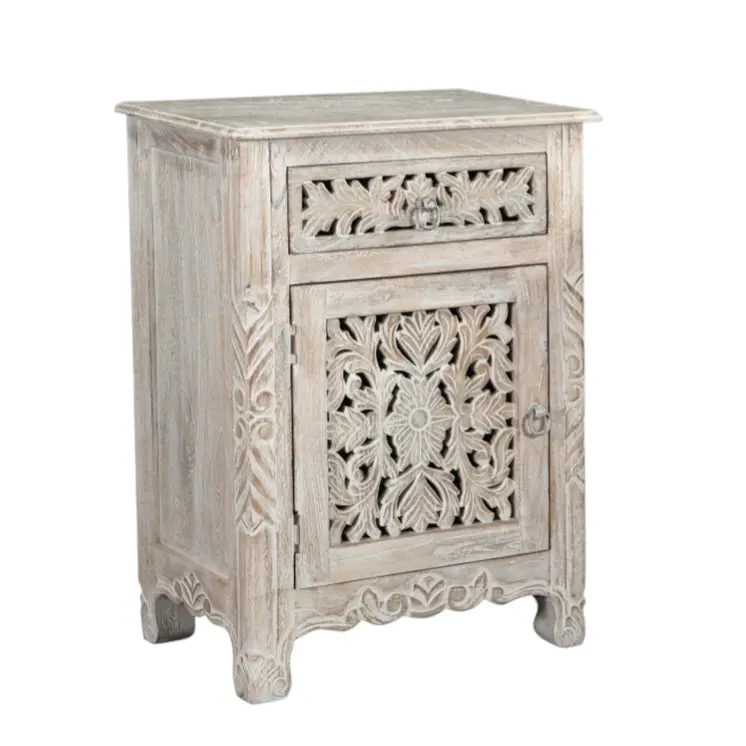 30" White Solid Wood Distressed One Drawer Nightstand