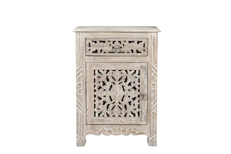 30" White Solid Wood Distressed One Drawer Nightstand