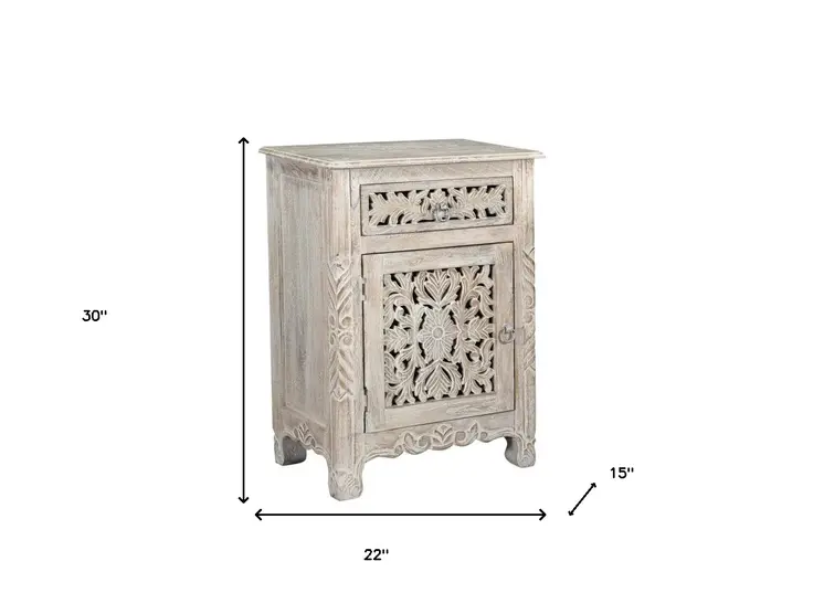 30" White Solid Wood Distressed One Drawer Nightstand
