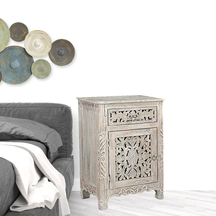 30" White Solid Wood Distressed One Drawer Nightstand