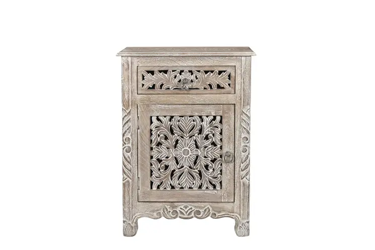 30" Gray Solid Wood Distressed One Drawer Nightstand