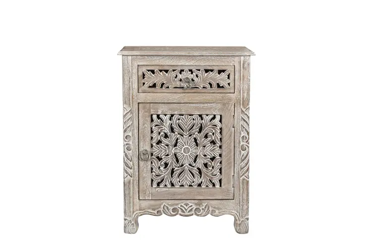 30" Gray Solid Wood Distressed One Drawer Nightstand