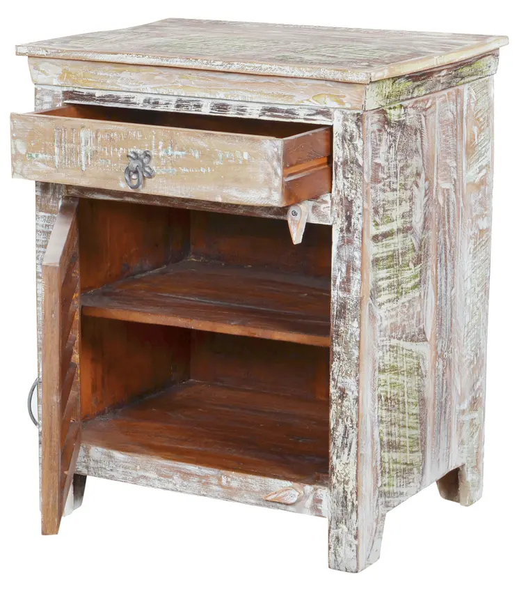 30" White Solid Wood Distressed One Drawer Nightstand