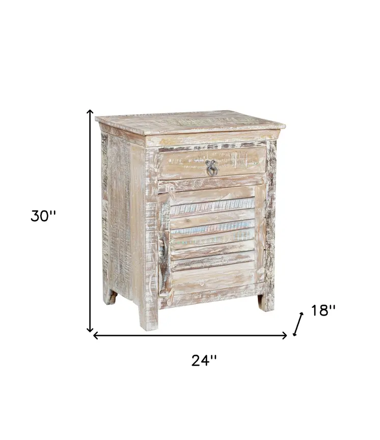 30" White Solid Wood Distressed One Drawer Nightstand