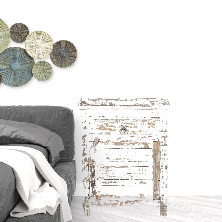 30" White Solid Wood Distressed One Drawer Nightstand