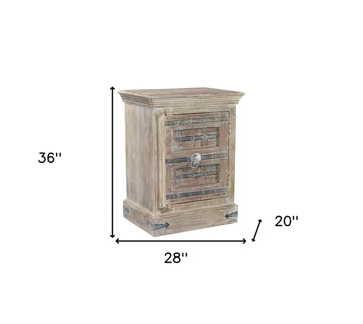36" White Solid Wood Distressed Nightstand