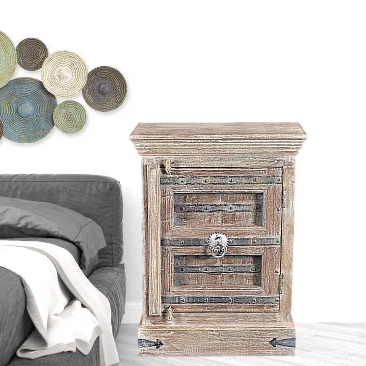 36" White Solid Wood Distressed Nightstand