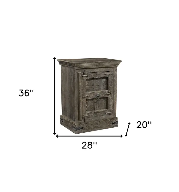 36" Brown Solid Wood Distressed Nightstand