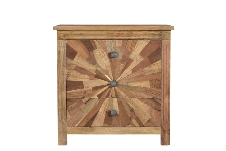 30" Brown Solid Wood Three Drawer Nightstand