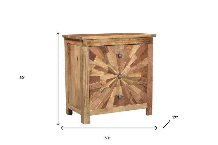30" Brown Solid Wood Three Drawer Nightstand