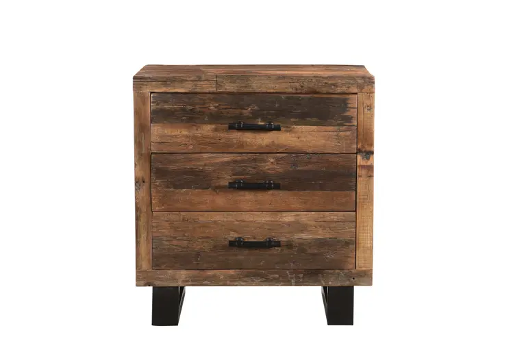 30" Dark Brown Solid Wood Distressed Three Drawer Nightstand