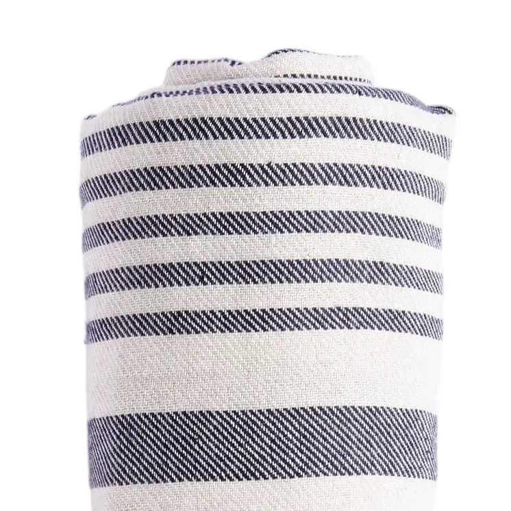 59" X 71" Blue and White Cotton Plain Weave Striped Throw Blanket with Tassels