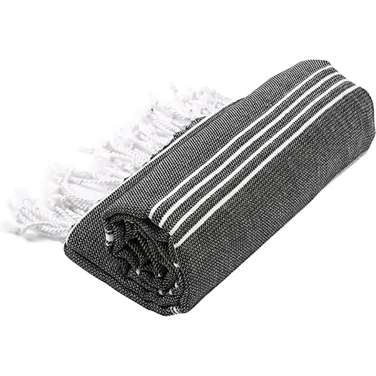 39" X 71" White and Black Cotton Turkish Towel Throw Blanket with Tassels