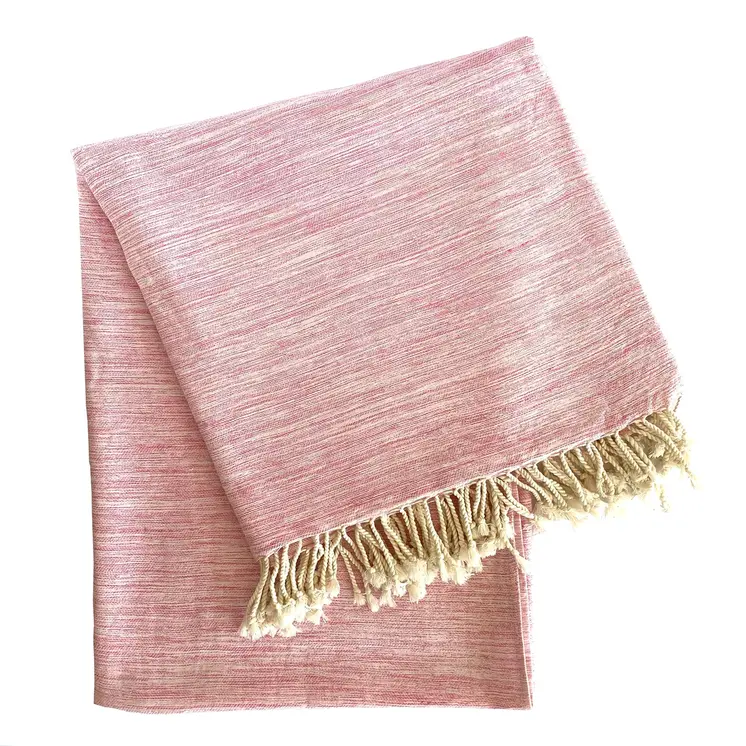 59" X 71" Pink And Ivory Cotton Throw Blanket with Tassels