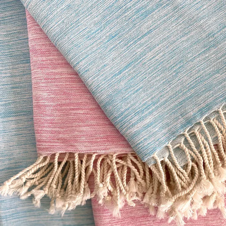 59" X 71" Turquoise Cotton Plain Weave Throw Blanket with Tassels