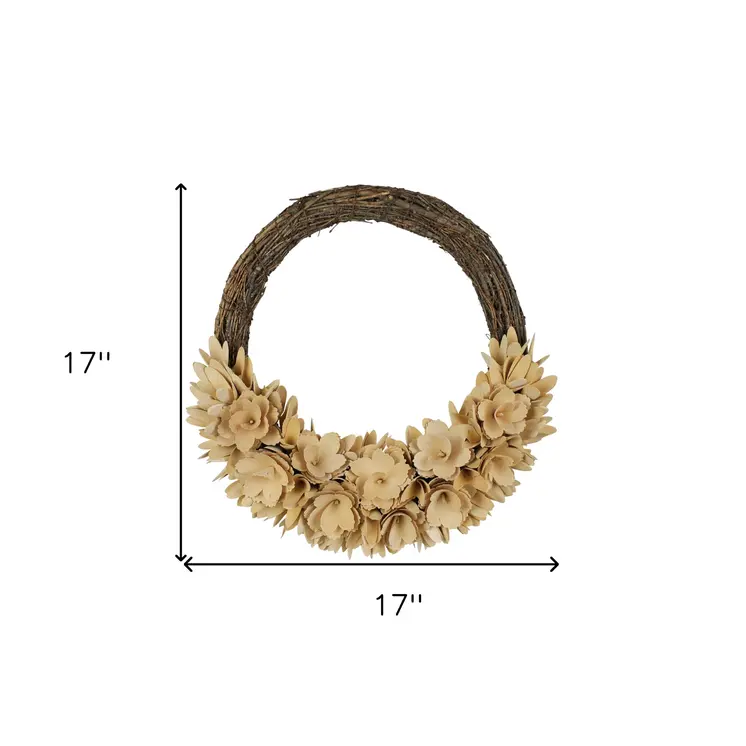 17" Brown And Tan Wood Curl Artificial Wreath