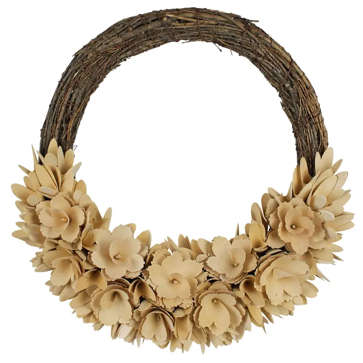 17" Brown And Tan Wood Curl Artificial Wreath