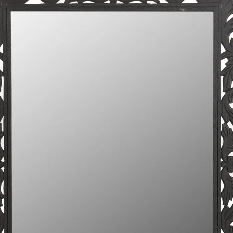 47" Black  Floral Carved Solid Wood Framed Accent Mirror