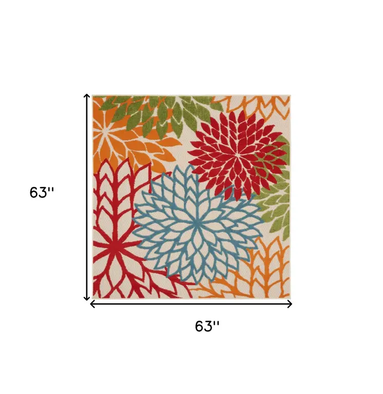 5' Green Orange and Red Indoor Outdoor Area Rug