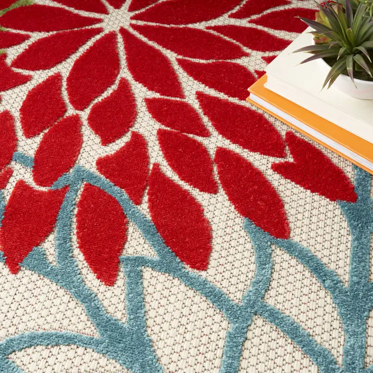 10' X 14' Green Orange And Red Indoor Outdoor Area Rug