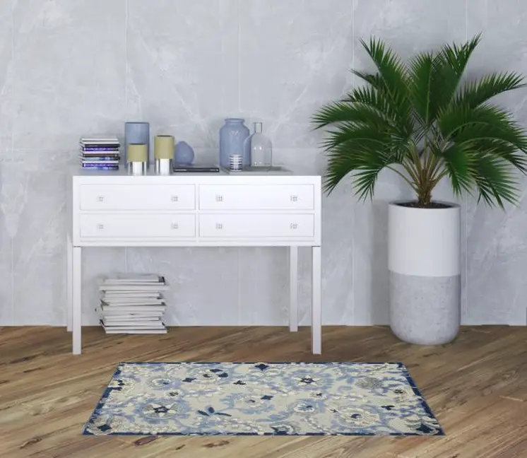 3' X 5' Blue And Gray Floral Power Loom Area Rug