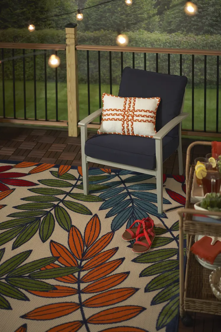 12' X 15' Ivory Blue And Orange Indoor Outdoor Area Rug