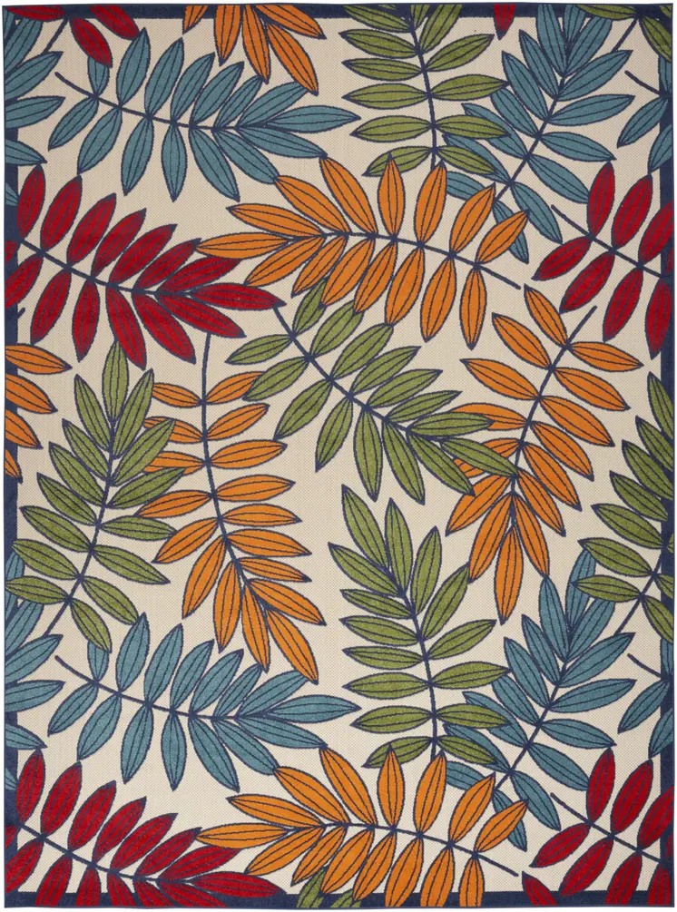 12' X 15' Ivory Blue And Orange Indoor Outdoor Area Rug