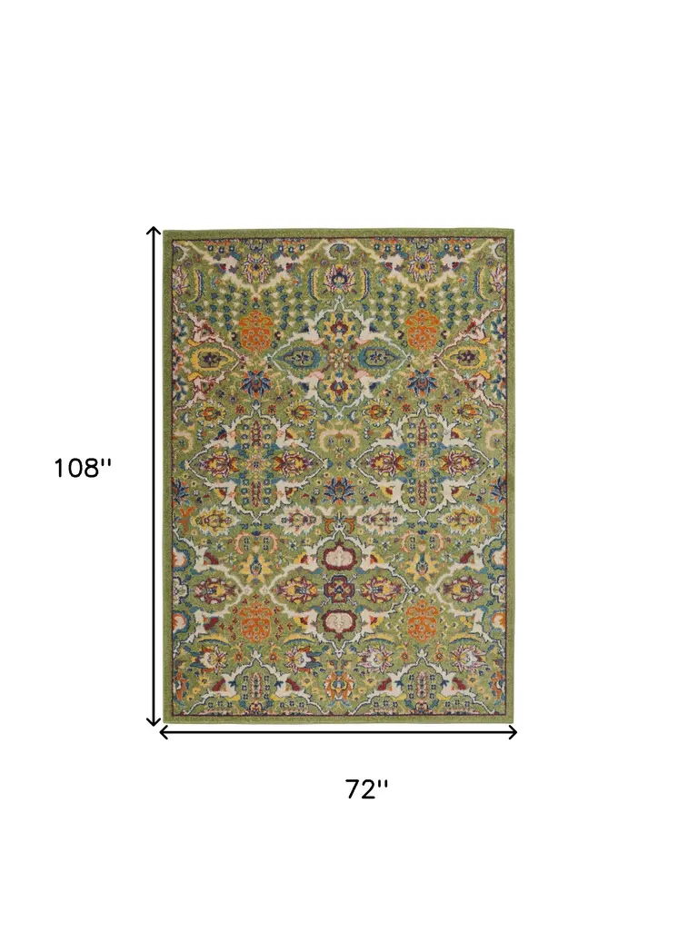 6' X 9' Green Floral Power Loom Area Rug