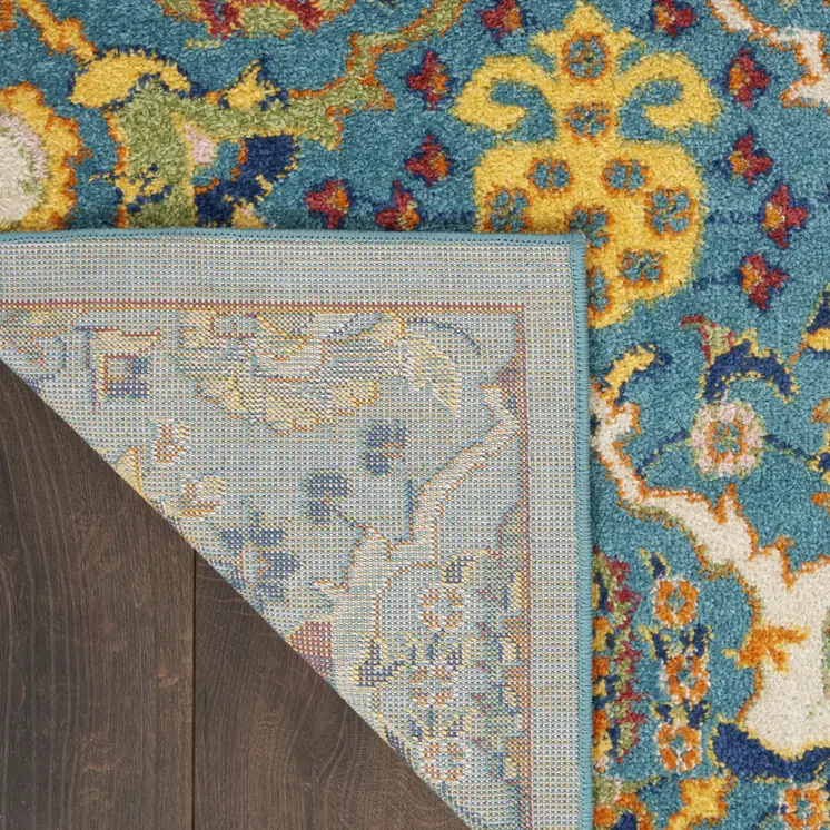 9' X 12' Teal and Gold Floral Power Loom Area Rug