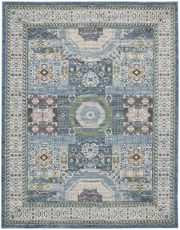 8' X 10' Blue Floral Power Loom Area Rug