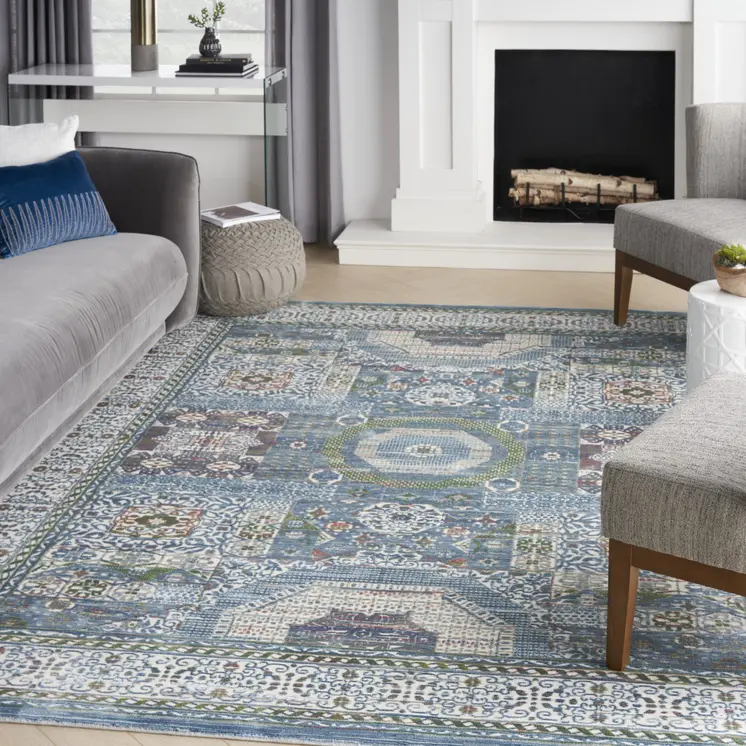 8' X 10' Blue Floral Power Loom Area Rug