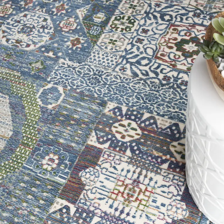 8' X 10' Blue Floral Power Loom Area Rug