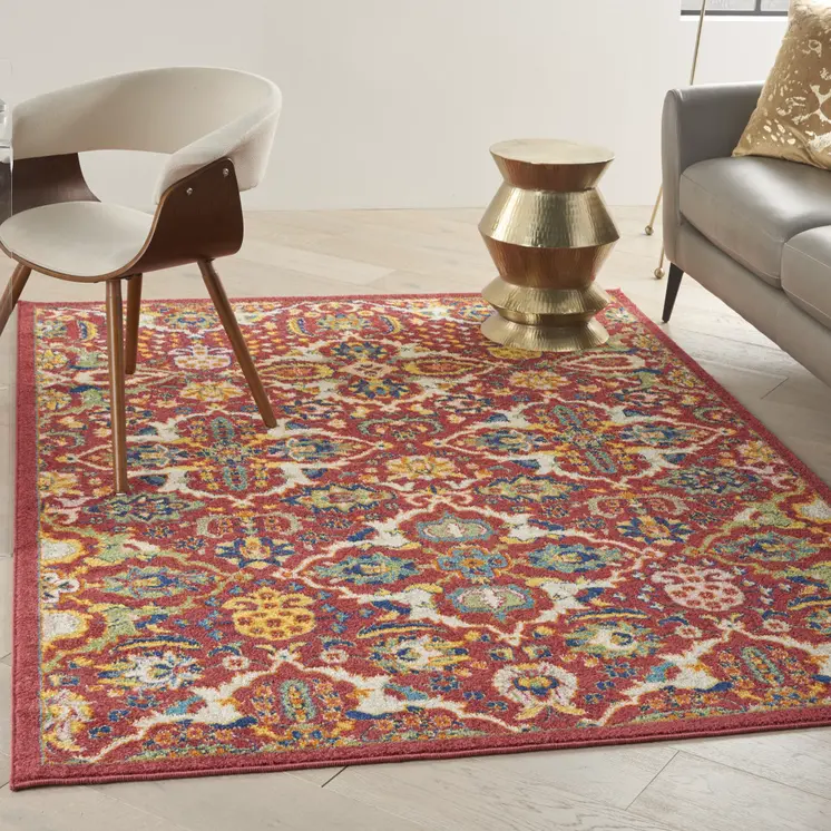 4' X 6' Red Floral Power Loom Area Rug