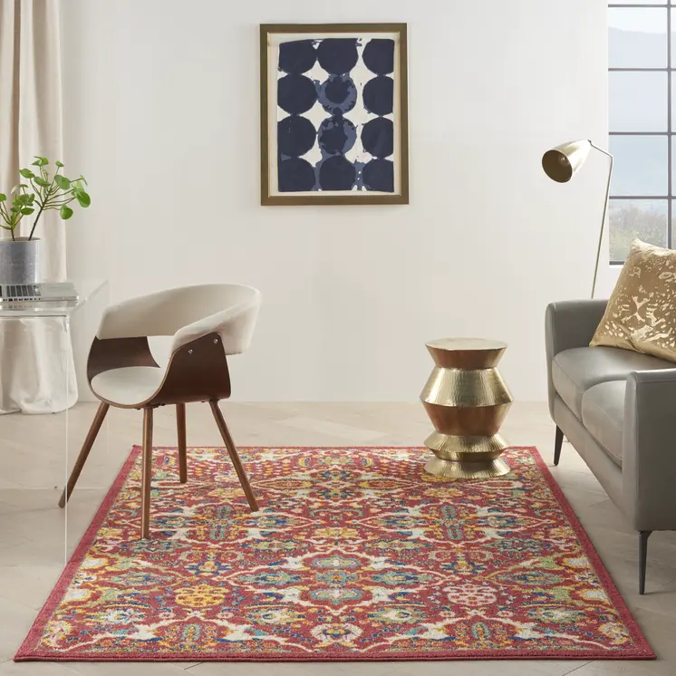 4' X 6' Red Floral Power Loom Area Rug