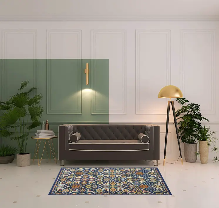 4' X 6' Blue Floral Power Loom Area Rug