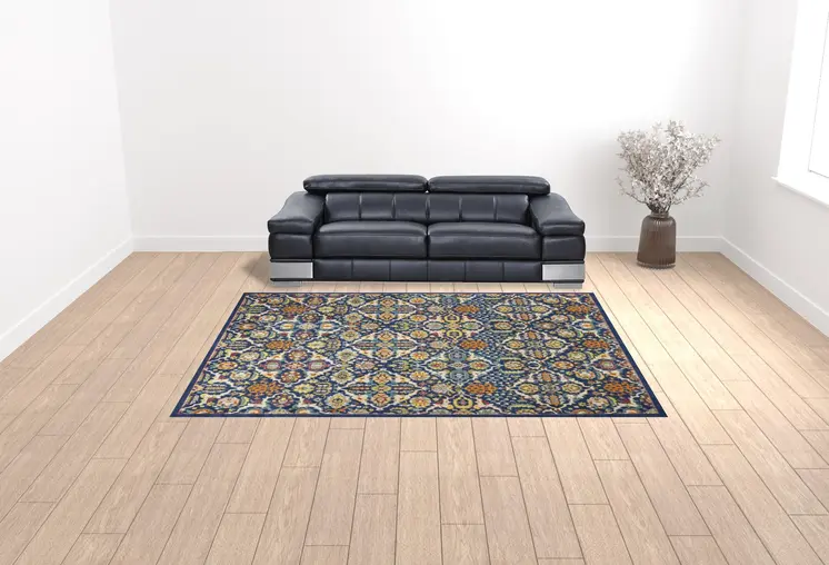 9' X 12' Blue and Yellow Floral Power Loom Area Rug
