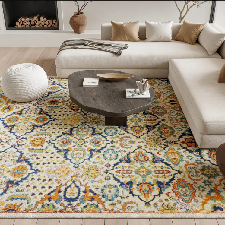 7' X 10' Ivory Floral Power Loom Area Rug